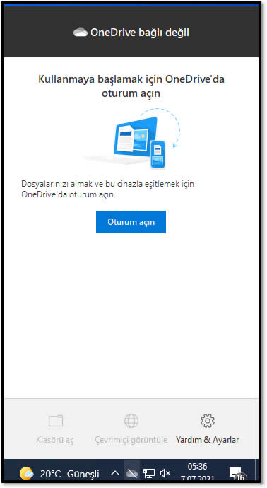 OneDrive bağlı değil ekranı