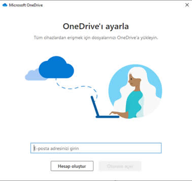 OneDrive'ı ayarla ekranı