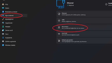 Ağ ve internet ara sunucu ayarları